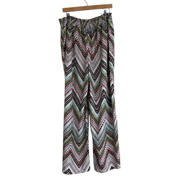 Cato Wide Leg Pants Womens XL White Multicolor Chevron Smocked Boho Hippie 70s - Picture 3 of 5